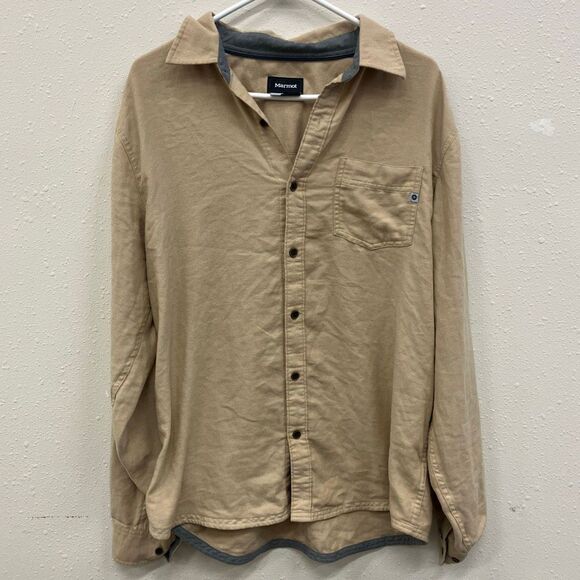 Marmot sand colored collared casual button down long sleeve top Large #716 - Picture 1 of 12
